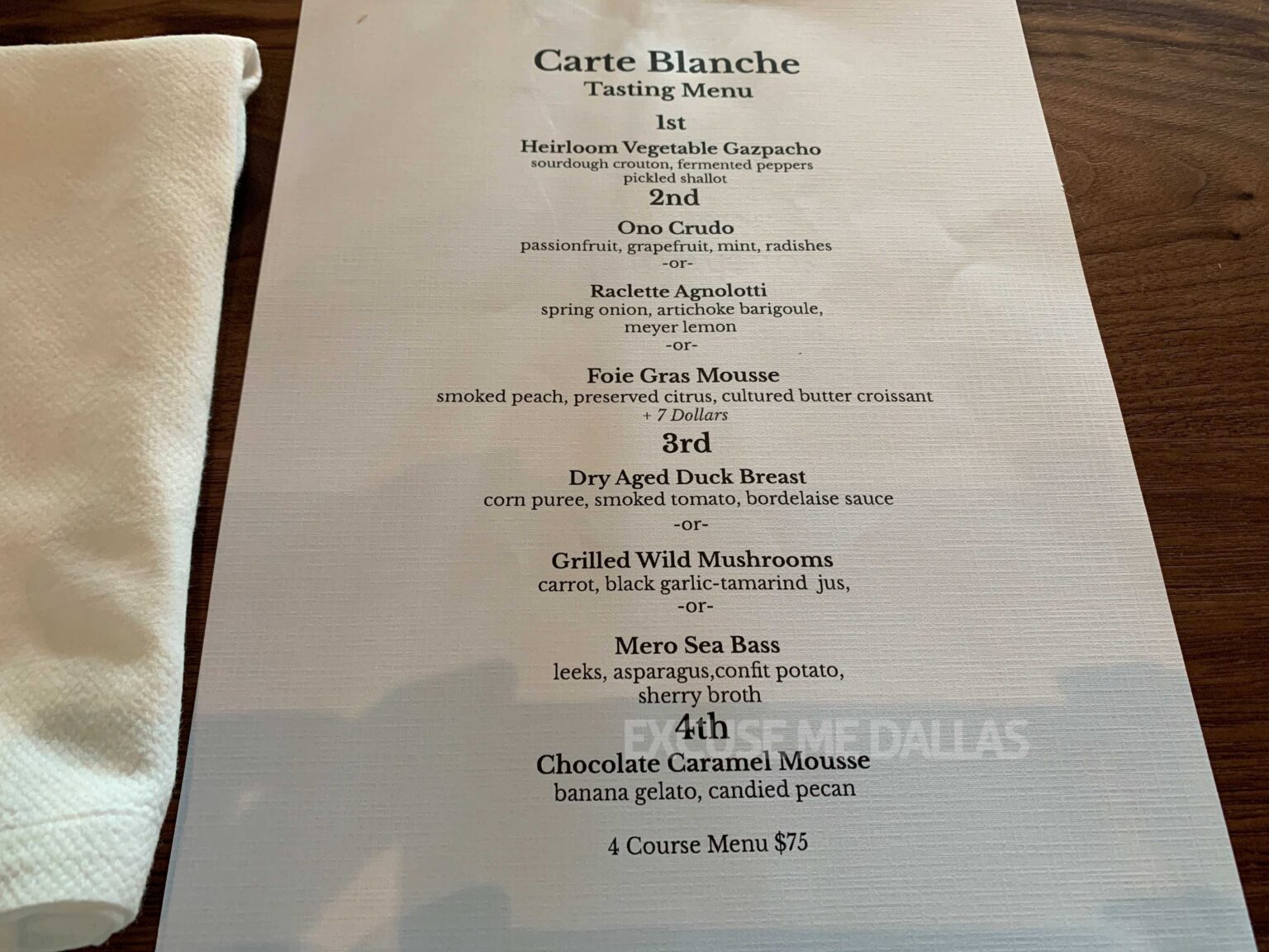 朝はパン屋さん、夜は予約制テイスティングレストラン「Carte Blanche」 Excuse Me Dallas